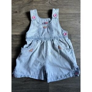 Vintage POPSICLE Brand Embroidered Floral Whitewash Denim Overalls Girls Sz‎ 3